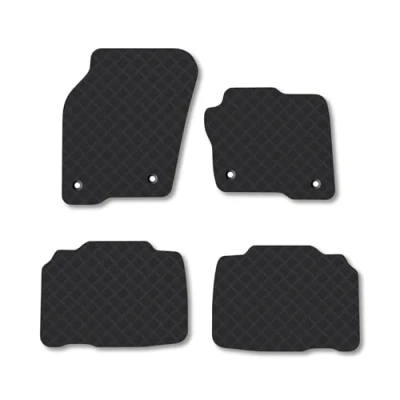 Image of Rubber Car Mats Compatible with Ford Edge (2014 2019) Tailored Fit Floor Set Accessory Black Custom 4 Pieces Clips Anti Slip Backing, Heavy Duty &amp; Waterproof