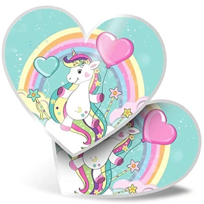 Image of 2 x Heart Stickers 7.5 cm Unicorn Rainbow Cloud Horse Kids Laptop Tablet Luggage Scrapbook #14742