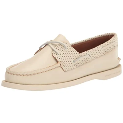 Image of Sperry Women&#039;s Authentic Original 2 Eye Boat Shoe, White Perf, 8, White, 6 UK