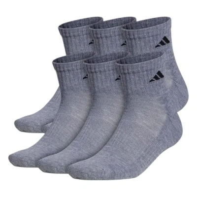 Image of adidas Mens Athletic Cushioned Quarter Socks (6 pair), Heather Grey/Black, Large