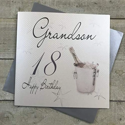 Image of white cotton cards 1 Piece Grandson Happy Birthday Extra Large 18th Card, Champagne Bucket