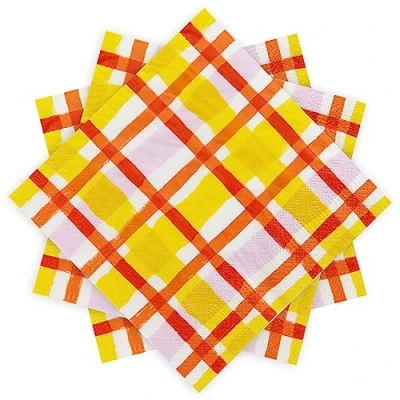 Image of Gingham Pattern Napkins Colourful Paper Serviettes, Disposable Tableware for Easter, Birthday, Picnic, Summer, Decoupage 20 Pack, GINGNAPKINS