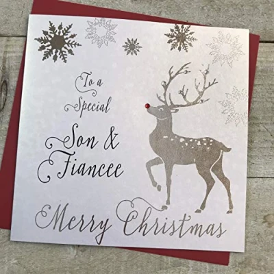 Image of Son &amp; Fiancée (female) Handmade Christmas Card by White Cotton Cards