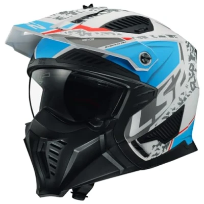Image of LS2 Motorcycle Helmet OF606 DRIFTER Devor White Blue Open Faced With Removable Mask Motorbike (2XL) (63 64cm)
