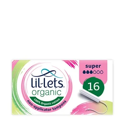 Image of Lil Lets Organic Non Applicator Super Tampons, 16 Count (Pack of 1), for Medium to Heavy Flow, Made with 100% Cotton, GOTS Certified, Vegan Plastic Free Period Care