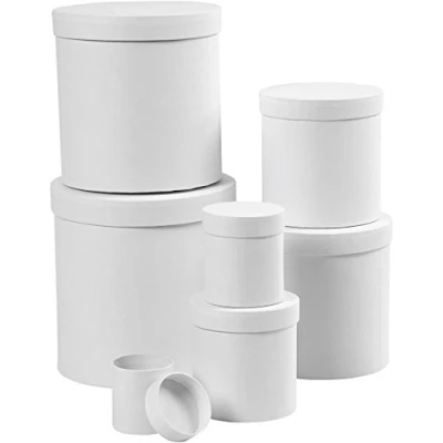 Image of Round Boxes, round, D: 7+9+12+14,5+17+19,5+22 cm, H: 7,5+10,2+12,7+15,2+17,7+20,2+22,7 white, 7pcs