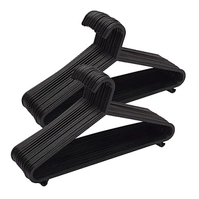 Image of KAPCO Adult Coat Hangers (100, Black) Strong Plastic and Durable for Clothes Rail Closets, Space Saving Hanger Coats Suits with Trouser Bar, Hooks Lips