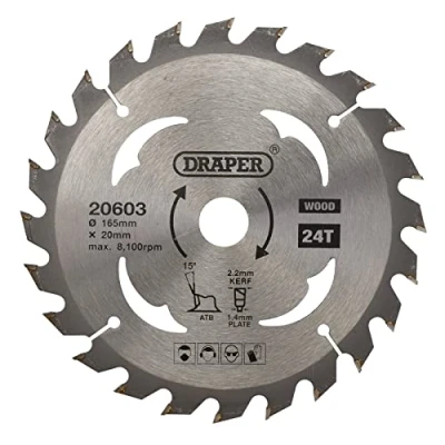 Image of Draper TCT Circular Saw Blade for Wood, 165 x 20mm, 24T