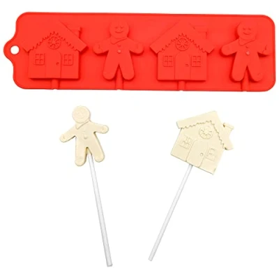 Image of 4 Cell Gingerbread House Man Lolly/Chocolate Bar Silicone Mould