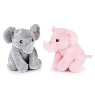 Image of Zappi Co Elephant Set Plush Toys Pink + Grey (15cm) Trunk Duo Soft, Cuddly, 100% Recycled Perfect Pair