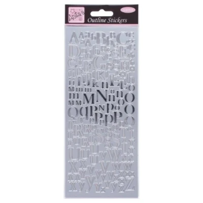 Image of Anitas Outline Stickers, Mixed Serif Alphabets, Silver, For Scrapbooking, Card Making, Kids Play, Homework, Art, Craft, Embelish, Decorative, Paper, Card, Glass, Metal, Plastic, Foam