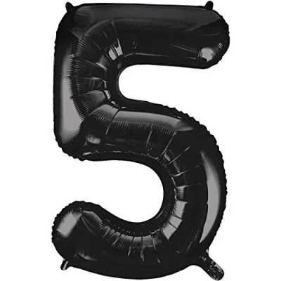 Image of Black Number 5 Shaped Large Foil Balloon (86cm) 1 Piece Perfect for Birthday Parties and Special Events