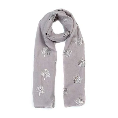 Image of London Scarfs Glitter Mulberry Trees Scarf Women Foil Printed Tree Fashion Ladies Wrap (Light Silver)