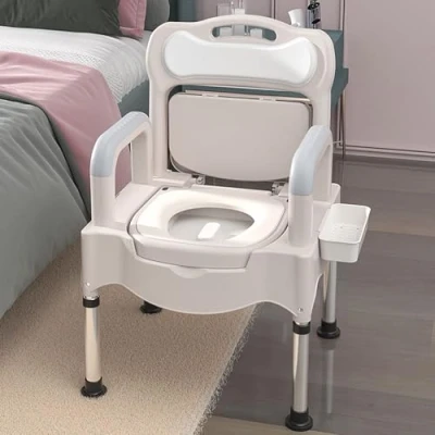 Image of Commode Chair,Bedside Height Adjustable Adult Bedside Toilet for Seniors, Easy to Assemble with Non Slip Rubber Tips Removable Bucket Portable Adults Seniors 660 lbs (C)