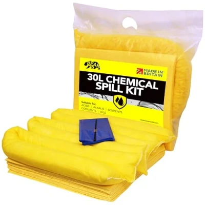 Image of 30L Spill Kits (Chemical) UK Manufactured, Yellow, Use For Spills Involving Aggressive Chemicals, Acids, Alkalis, Indoor/Outdoor On the go bag