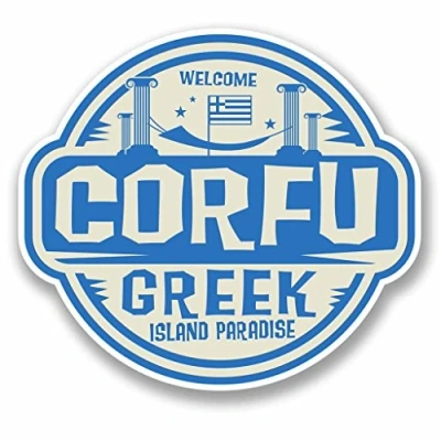 Image of DestinationVinyl 2 x 10cm/100mm Corfu Greece Vinyl SELF Adhesive Sticker Decal Laptop Car Travel Luggage Label Tag #9670