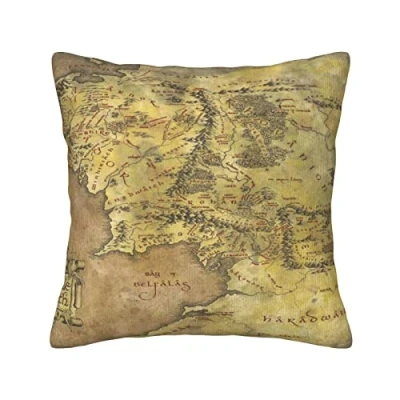 Image of Middle Earth Map Throw Pillow Covers Soft Modern Decorative Corduroy Cushion Square Case for Living Room Bedroom Couch Bed 16&quot;x16&quot;