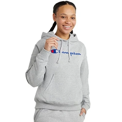 Image of Champion Women&#039;s Powerblend Relaxed Hoodie, Screen Print Script, Oxford Gray y08113, S