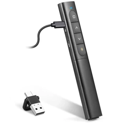 Image of USB/Type C 2 in 1 Powerpoint Clicker Rechargeable Presentation Clicker, Hyperlink Volume PPT Wirless Presenter Pointer Remote Slide for Mac iPad Computer Laptop