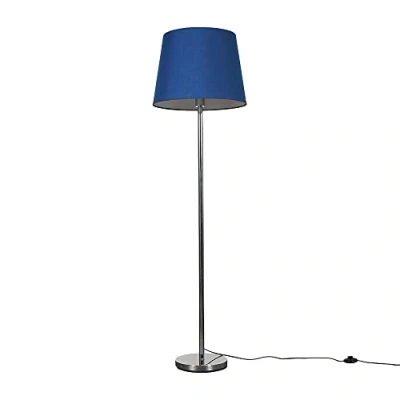 Image of MiniSun Modern Polished Chrome Metal Standard Floor Lamp with a Navy Blue Tapered Shade