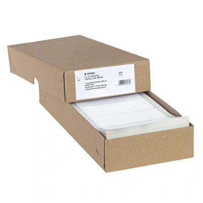 Image of HERMA Continuous Computer Labels, 111.76 x 48.4 mm, Single Track, 2000 Pieces, Self Adhesive, Labels with Guide Hole Edge, Matte, Blank Paper White