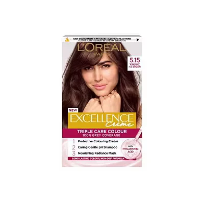 Image of LOral Paris Excellence Crme Permanent Hair Dye, Up to 100% Grey Coverage, 5.15 Natural Iced Brown