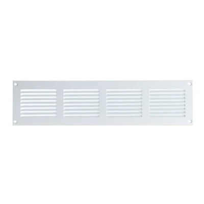 Image of Steinberg14 White 400x100mm Metal Air Vent Grille Cover with Insect Mesh 16x4 inch Ventilation