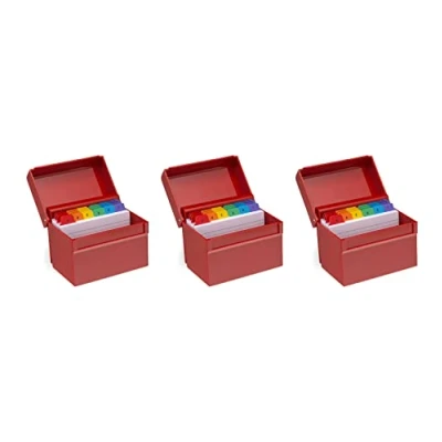 Image of OSCO Red Hi Gloss Plastic Index Box Small 3 Pack A to Z Divider Tabs 100 Lined Note Cards Included (5&quot; x 3&quot;) Ruled Revision Flash Recipe Notes Contacts Fits 127 76 mm