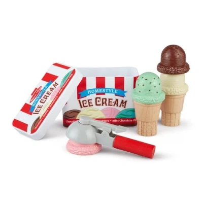 Image of Melissa &amp; Doug Scoop Stack Ice cream Cone, toy for girls and boys, Pretend play food montessori 3 year old, Wooden role kids food, Gift old boy or girl