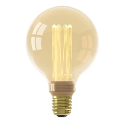 Image of CALEX Crown Series LED Bulb, E27, Vintage Filament G95 Light Bulbs, Gold, Dimmable Warm White Light, 3.5W