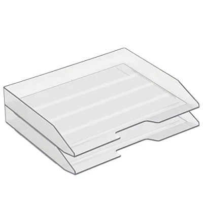 Image of Acrimet Stackable Letter Tray 2 Tier Side Load, Plastic, Desktop File Organizer (Clear Crystal Color)