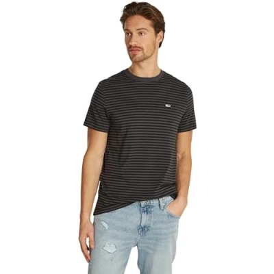 Image of Tommy Jeans Men&#039;s Tjm Slim Entry Stripe Tee Dm0dm19723 S/S T Shirt, Black (Black / New Charcoal Stripe), M