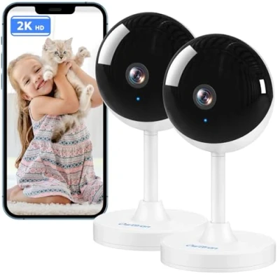 Image of owltron 2K Indoor Camera 2 Pack, 2.4GHz Home Security Cameras for Baby &amp; Elder, Motion Detection, Night Vision, Way Talk WiFi Camera, Monitor Works with APP Alexa