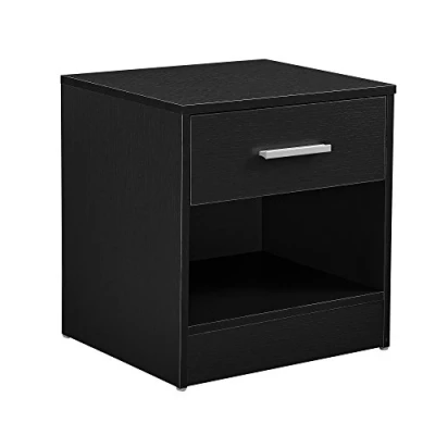 Image of [en.casa] Elegant bedside table with drawer and storage compartment cabinet black chest of drawers
