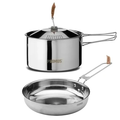 Image of Primus Camping Cookware Set Campfire Cookset Stainless Steel Small 1,8 L and 17,5 cm Pot 21 Pan Pots Pans for Gas Stove or Open Fire Camp Kitchen Equipment