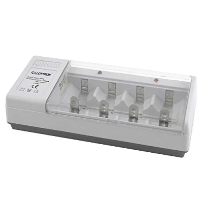 Image of LLOYTRON Universal Home Battery Charger for AA / AAA C D 9V (PP3) NiMh NiCd Rechargeable Batteries Charge 2 or 4 at Once B044 Grey