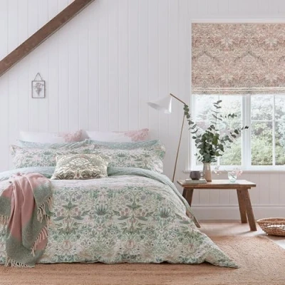 Image of Morris &amp; Co Strawberry Thief Duvet Cover Set Cochineal Pink