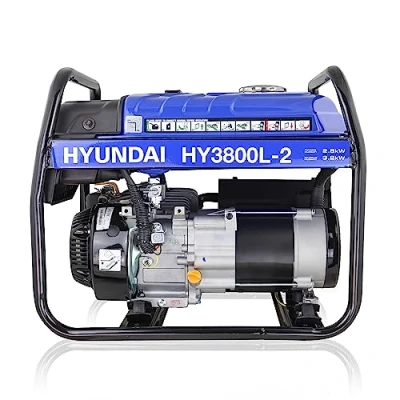 Image of Hyundai Petrol Open Frame Generator 3.2kW / 4kVA, For Home or Site Use Powering Power Tools, Lighting Rrigs, Garages, Workshops, 3 Year Warranty