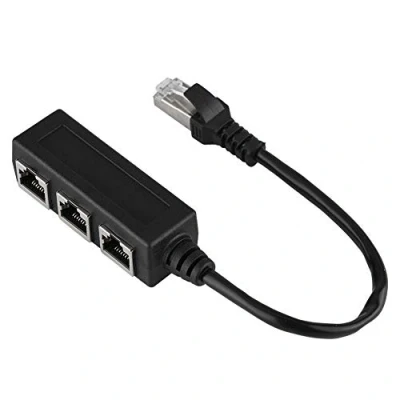 Image of RJ45 Ethernet Cable Splitter Adapter, 1 Male To 3 Female Port Extension Cord Adapter LAN for Cat5, Cat5e, Cat6, Cat7, Black