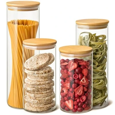 Image of Praknu Glass Storage Jars Set of 4 Jar with Lids Airtight Extra Seals Durable Borosilicate Dishwasher Safe Kitchen Containers