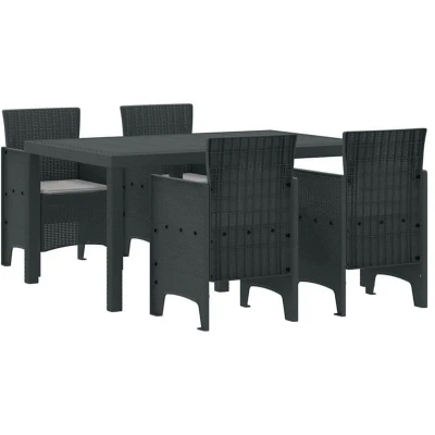 Image of vidaXL 5 Piece Garden Dining Set with Cushions Anthracite Poly Rattan
