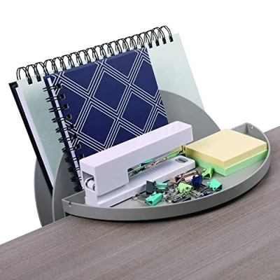 Image of Deflecto Space Saving Desktop Storage Organiser, Standing Desk File Holder Attachment, Organiser with Trays, Storagge Grey