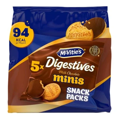 Image of McVitie&#039;s Digestives 5 Milk Chocolate Minis Snack Packs 95g