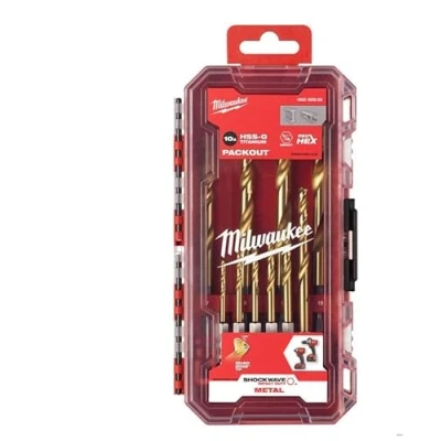 Image of Milwaukee 10 Piece SHOCKWAVE Red Hex HSS Titanium Metal Drill Bit Set