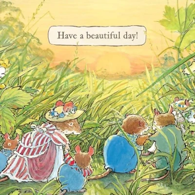 Image of Female Birthday Card for Her General Women/Girls Beautiful Day Mice at Sunset Artistic Brambly Hedge Range by Jill Barklem Made in the UK