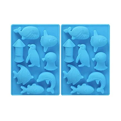 Image of 2Pcs Sea Animals Ice Cube Mold MoldFun Ocean Whale Fish Dolphin Penguin Squid Silicone for Baking Muffin Cake, Chocolate, Jello, Candy, Mini Soap, Lotion Bar, Plaster, Clay