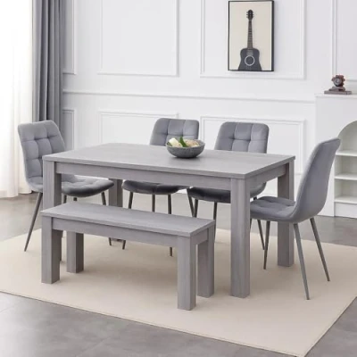 Image of KOSY KOALA Dining Table and 4 Chairs With Bench Grey Velvet Wood Set Furniture