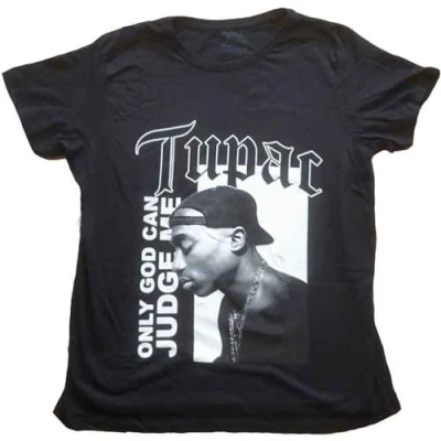 Image of Paradiso Clothing Tupac ONLY GOD CAN Judge ME Boyfriend FIT Print Tshirt, Women&#039;s, Size: Small, Black