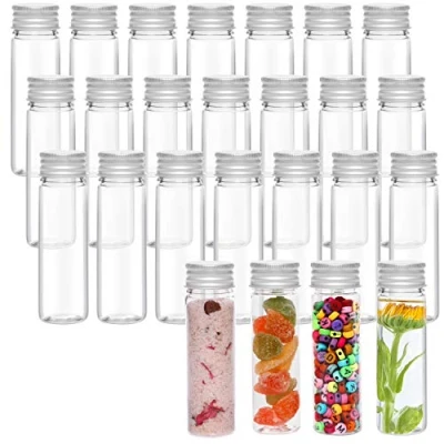Image of Kurtzy Clear Plastic Test Tubes with Screw Caps &amp; Cleaning Brush (25 Pack) 50ml Reusable Transparent Container for Candy Storage, Scientific Party, Liquids, Bath Salts, Beads Flowers