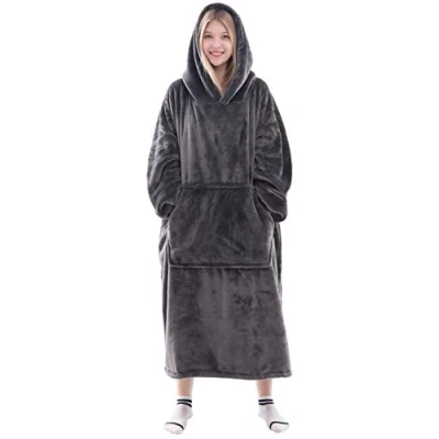 Image of Waitu Wearable Blanket Snuggle Hoody for Adult and Child, Super Warm Cozy Hoodie Women Men, Fleece with Sleeves Giant Pocket Dark Gray
